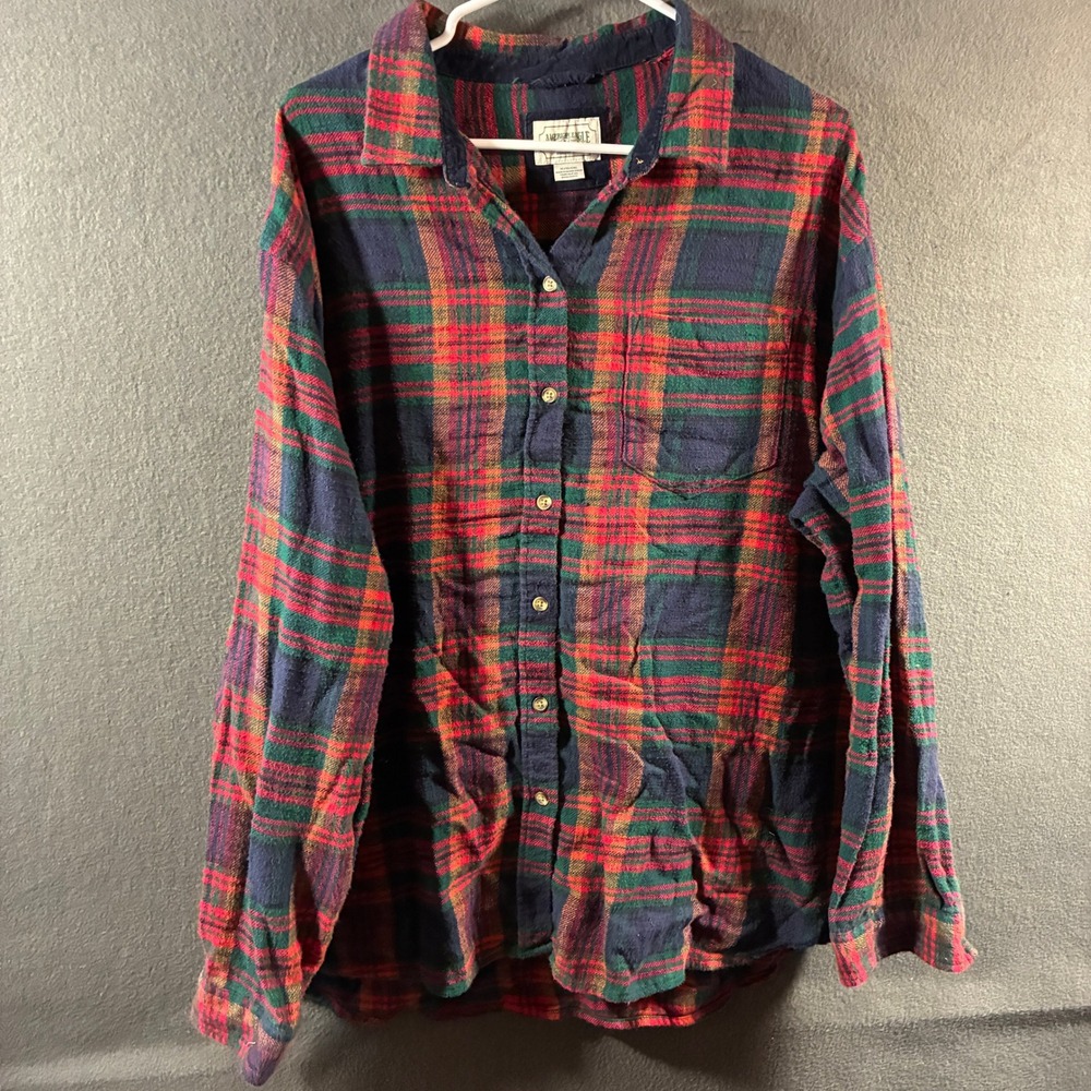 American Eagle men Flannel Shirt xl Plaid Cotton Button Up Red Blue